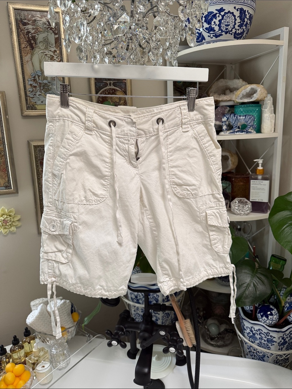 LOFT White Cargo Drawstring Shorts